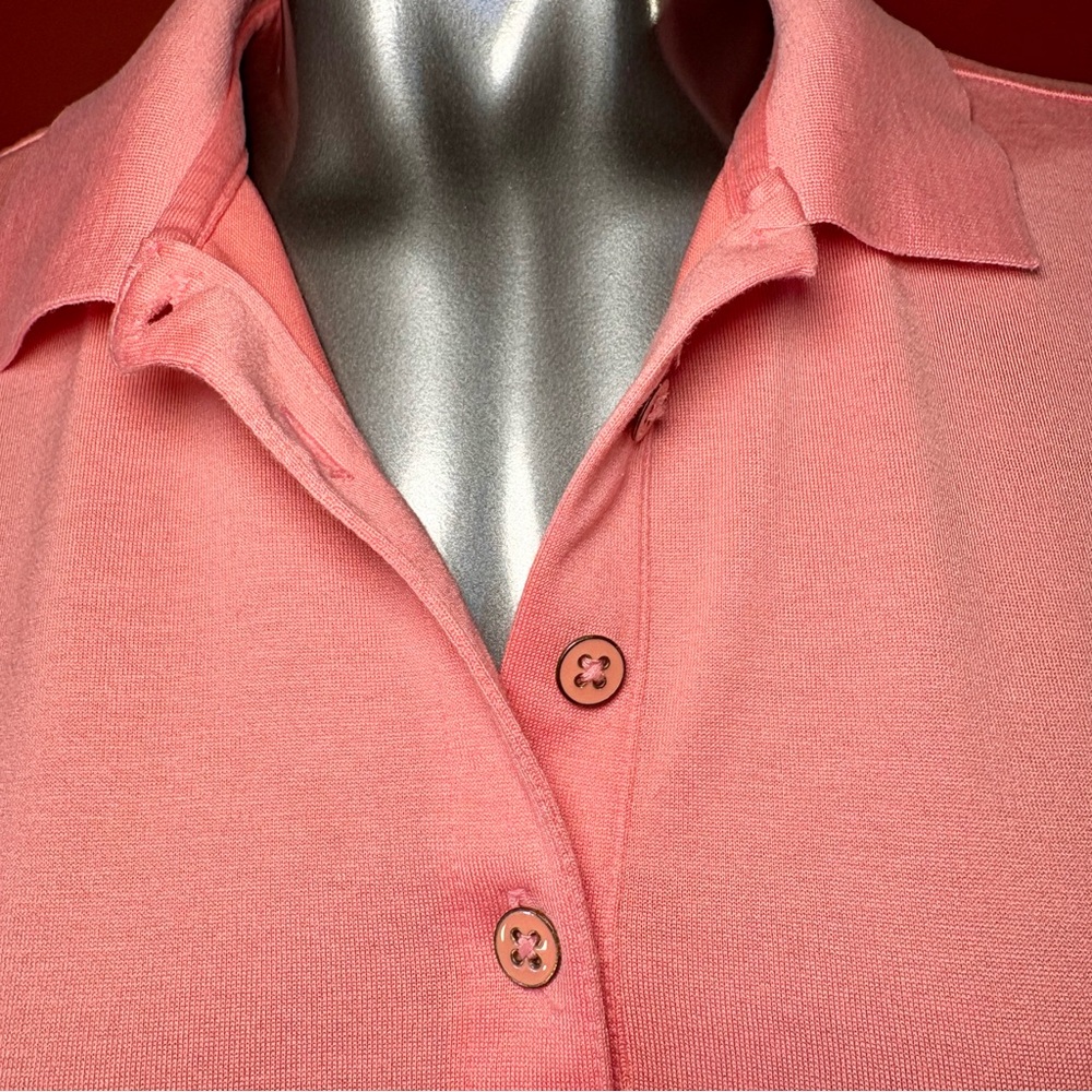 Peter Millar W’s Coral Pink Long Sleeve Polo - Picture 4 of 8